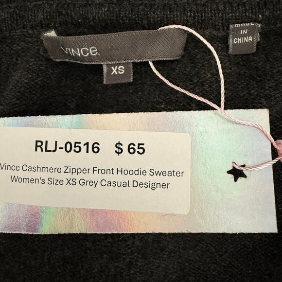Vince Cashmere Zipper Front Hoodie Sweater Women's Size XS Grey Casual Designer - Picture 5 of 9